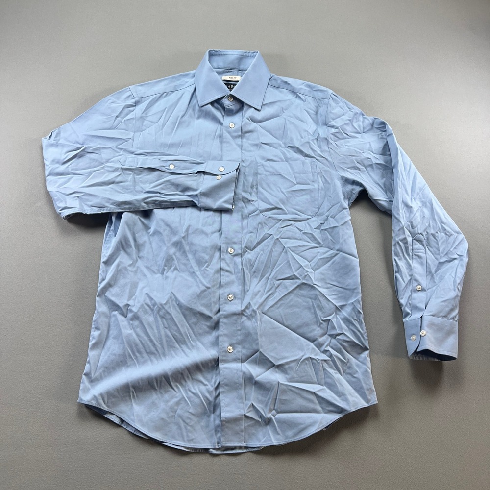 Jos. A. Bank Traveler Dress Shirt Mens 15.5 Blue Cotton Slim Fit Formal Business